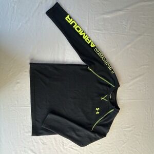 Under Armour Youth All Season Gear Waffle Knit Long Sleeve Shirt Black Neon